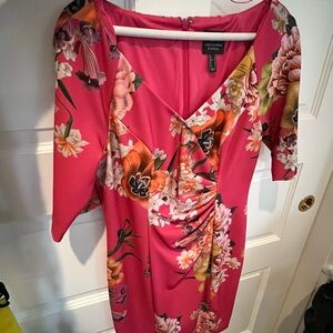 Adrianna Papell Vibrant Pink Floral Midi Dress